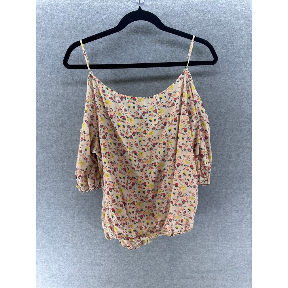 Scrapbook Women's sz M Blouse Spaghetti Strap Cutout Bubble Sleeve Floral Print - Picture 7 of 9
